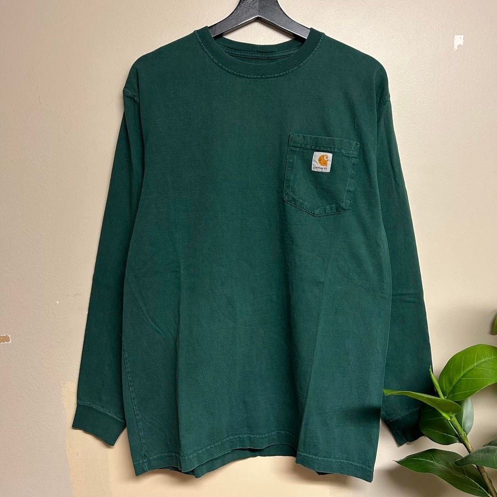 Carhartt Forest Green Heavyweight Long Sleeve Pocket T Shirt Mens Medium Y2K 00s